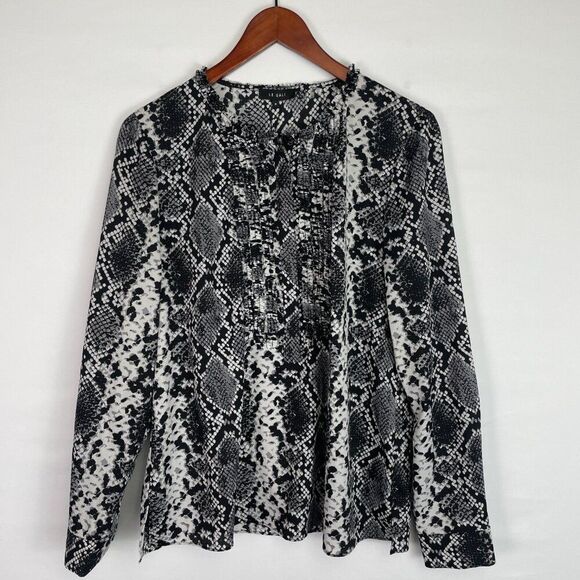 Bloomingdale's LE GALI Terri Snake Print Long Sleeve Blouse Top Black White M - Picture 2 of 10